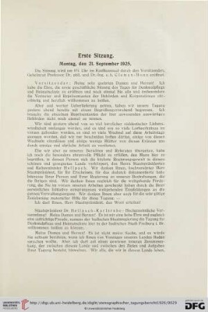 Erste Sitzung. Montag, den 21. September 1925