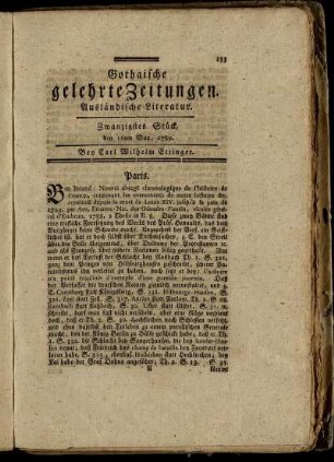 Zwanzigstes Stück, den 16ten May, 1789.