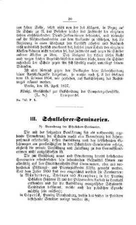 Vermehrung der Schullehrer-Seminarien : [III. Schullehrer-Seminarien]