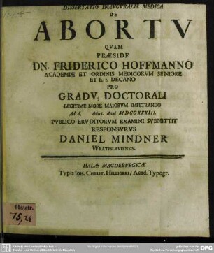 Dissertatio Inauguralis Medica De Abortu