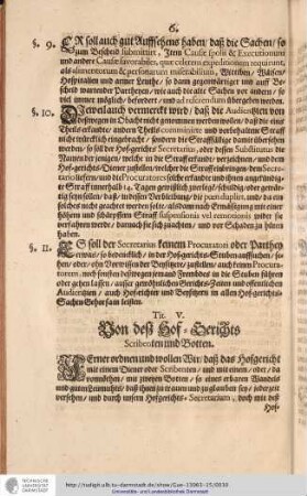 Tit. V. Von desz Hof-Gerichts Scribenten und Botten.