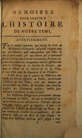 Mémoires Pour Servir A L'histoire De Notre Tems : Avertissement