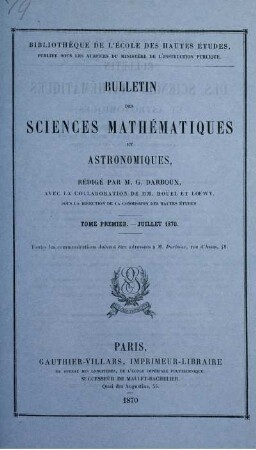 Tome Premier. - Juillet 1870.