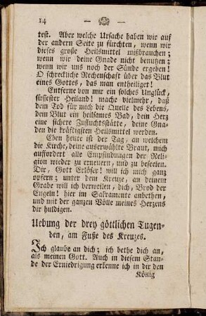 Uebung der drey göttlichen Tugenden, am Fuße des Kreuzes.