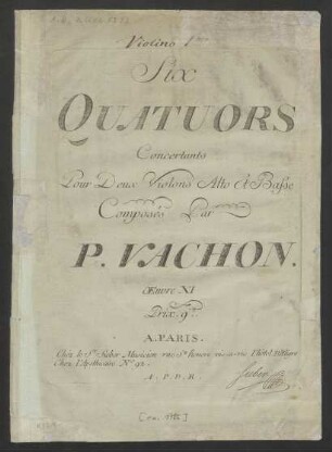 Six Quatuors Concertants Pour Deux Violons Alto Et Basse Oeuvre XI
