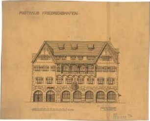 Fischer, Theodor; Friedrichshafen; Postgebäude - Giebelseite (Ansicht)