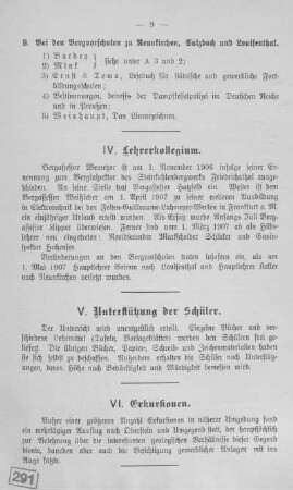 IV. Lehrerkollegium