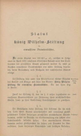 Statut der König Wilhelm-Stiftung für erwachsene Beamtentöchter