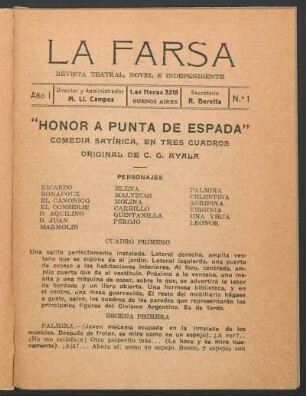Honor a punta de espada : comédia satírica