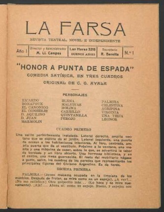 Honor a punta de espada : comédia satírica