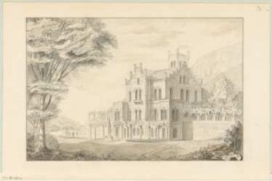 Landhaus mit Ziegeldach Monatskonkurrenz Dezember 1843: Perspektivische Ansicht