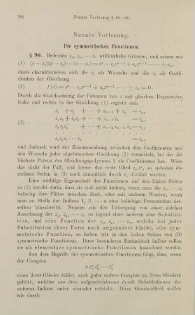 96-113, Neunte Vorlesung. Die symmetrischen Functionen.