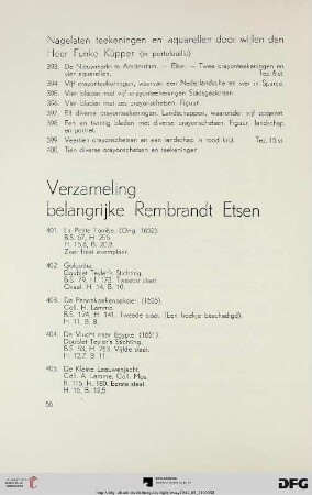 Verzameling belangrijke Rembrandt Etsen (Nr. 401-415)