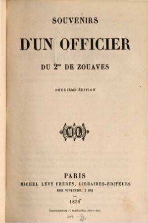 Souvenirs d'un officier du 2me de Zouaves