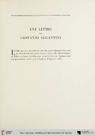 Une Lettre de Giovanni Segantini