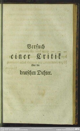 Versuch einer Critik über die deutschen Dichter