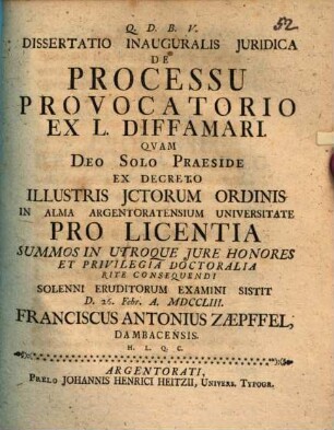 Dissertatio inauguralis juridica de processu provocatorio ex L. diffamari