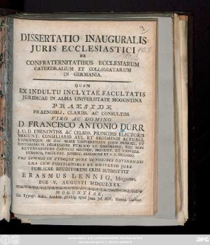 Dissertatio Inauguralis Juris Ecclesiastici De Confraternitatibus Ecclesiarum Cathedralium Et Collegiatarum In Germania