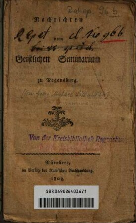 Nachrichten vom Geistlichen Seminarium zu Regensburg