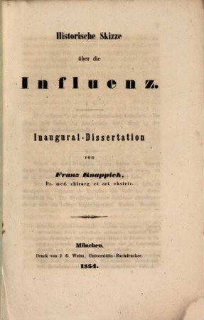 Historische Skizze über die Influenz : Inaugural-Dissertation