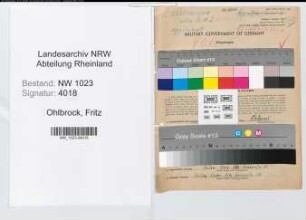 Entnazifizierung Fritz Ohlbrock , geb. 06.02.1899 (Monteur)
