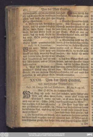 XXXIII. Von der Welt Eitelkeit, und menschlicher Mühseligkeit.
