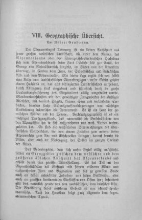 VIII. Geographische Übersicht