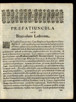 Praefatiuncula Ad Benevolum Lectorem.