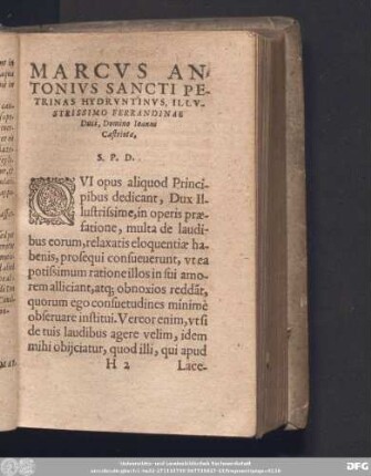 Marcus Antonius Sancti Petrinas Hydruntinus, Illustrissimo Ferrandinae Duci, Domino Ioanni Castriotae.