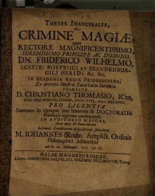 Theses Inavgvrales, de Crimine Magiae
