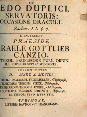 De pedo duplici servatoris : occasione oraculi Zach. XI, v. 7