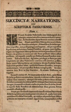 Succincta Narratio Facti Et Iuris, Quod Habet Ecclesia Passaviensis, Contra Salisburgensem In Causa Exemptionis
