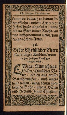 38. Gebet Christlicher Eltern für ir junges Kindlein ...