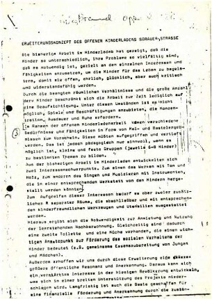 Dokumentation: Entstehungsgeschichte               Kinderladen Sorauer Straße 5, 1979 bis 1984