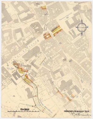 Bebauungsplan Bamberg. Zum Projekt gehörend: Hermann Jansen, Bebauungsplan Bamberg: Lageplan über Vermessungskarte aus 2 Blättern 1:1000