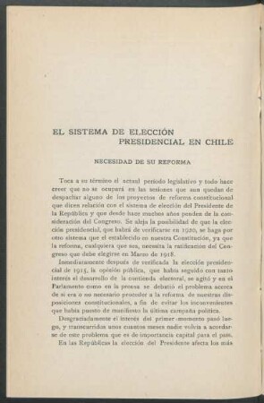 El sistema de elección presidencial en Chile : Necesidad de su reforma