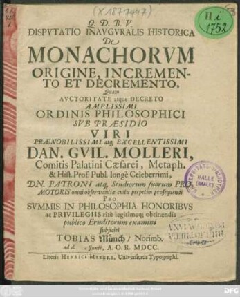 Disputatio Inauguralis Historica De Monachorum Origine, Incremento Et Decremento