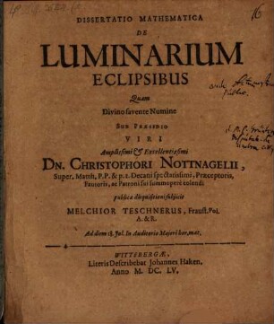 Diss. mathem. de luminarium eclipsibus