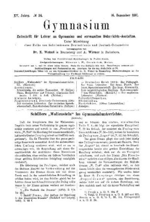 Schillers "Wallenstein" im Gymnasialunterrichte : (Schluß)
