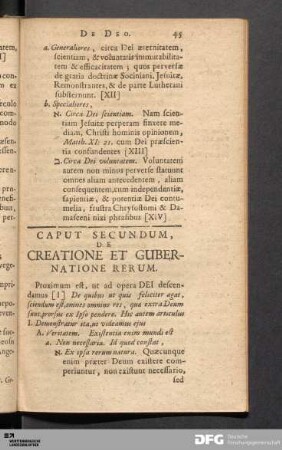 Caput Secundum, De Creatione Et Gubernatione Rerum.