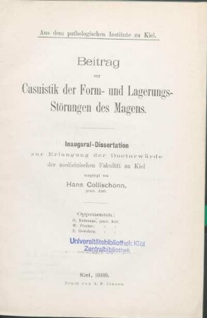 Beitrag zur Casuistik der Form- und Lagerungs-Störungen des Magens