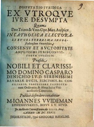 Dispvtatio Ivridica Ex Vtroqve Ivre Desumpta