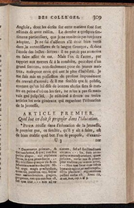 Article Premier. Quel but on doit se proposer dans l'éducation.