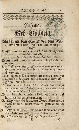 Meß-Büchlein : Wird theils dem Priester von dem Meß-Diener beantwortet, theils von dem Volk gesungen