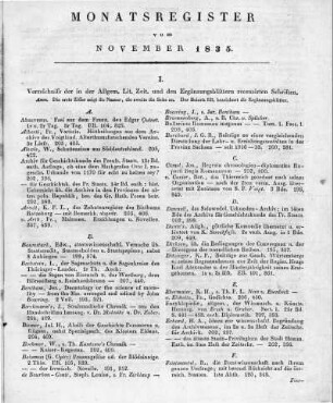 Monatsregister vom November 1835