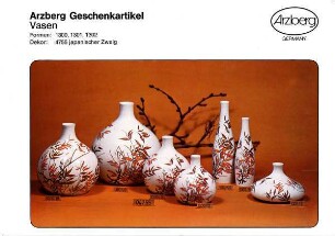 Produktblatt "Arzberg Geschenkartikel / Vasen / Formen: 1300, 1301, 1302" mit Dekor "Japanischer Zweig"