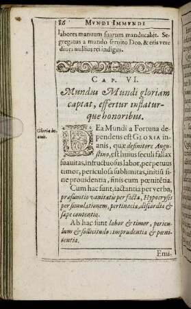 Cap. VI. Mundus Mundi gloriam captat, effertur inflaturque honoribus.