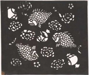 Katagami - Karpfen, Päonien, Kirschblüten und Granatäpfel