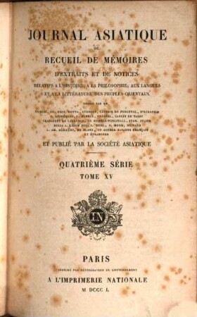 Journal asiatique : périodique semestriel. 15. 1850