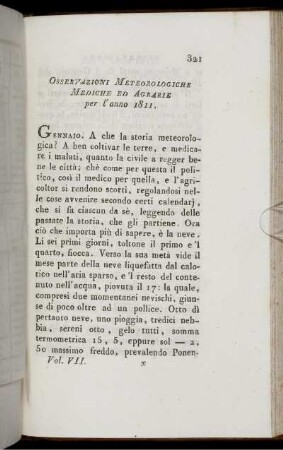 Osservazioni Meteorologiche Mediche Ed Agrarie per l'anno 1811.